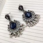 Bulk 152 Premium Quality Silver Look Like Replica Monalisa Stone Stud Dangler Earrings - "Blue"
