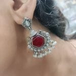 Premium Quality Silver Look Like Replica Monalisa Stone Stud Dangler Earrings