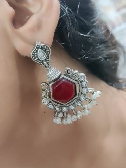Premium Quality Silver Look Like Replica Monalisa Stone Stud Dangler Earrings