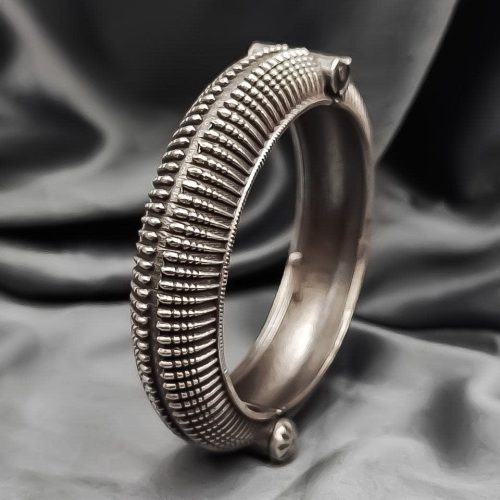 Silver Replica Oxidised Openable Kada Bangle For Girls