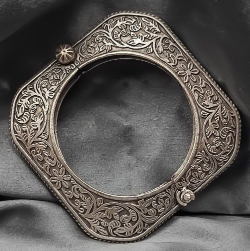 Antique Oxidised Indian Style Free Size Cuff Bracelet For Girls - Traditional Silver Replica Kada Bangle
