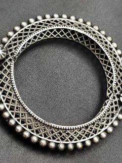 Traditional Oxidised Silver Replica Openable Kada Bangle For Girls