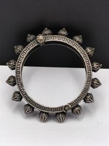 Traditional Silver Replica Kada Bangle | Antique Free Size Bracelet