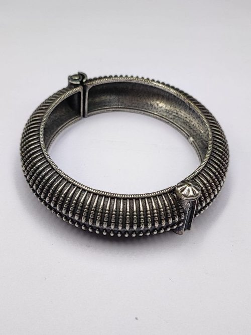 Silver Replica Oxidised Openable Kada Bangle For Girls - Image 2