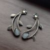 Hand Made Silver Replica Drop Shape Monalisa Stone Stud Leaf Style Earrings