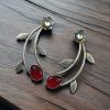 Hand Made Silver Replica Drop Shape Monalisa Stone Stud Leaf Style Earrings
