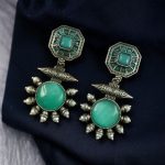Silver Replica Earrings with Monalisa Stone & Adorable Pearl Work - "Mint"