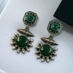 Silver Replica Earrings with Monalisa Stone & Adorable Pearl Work - "Green"