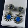 Silver replica earrings with Monalisa stone and pearl work