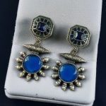 Silver Replica Earrings with Monalisa Stone & Adorable Pearl Work - "Blue"
