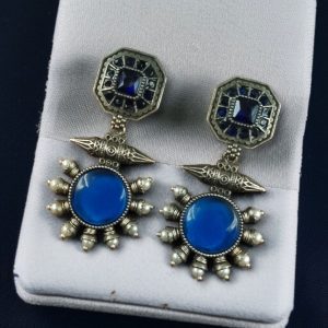 Silver Replica Earrings with Monalisa Stone & Adorable Pearl Work - color: "Blue"