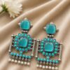 Silver Replica Square Shape Monalisa Stone Stud Dangler Earrings