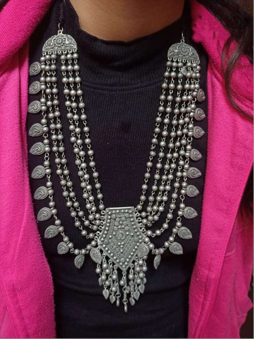 Oxidised Silver Plated Multi-Layered Necklace For Girls & Women - Image 4