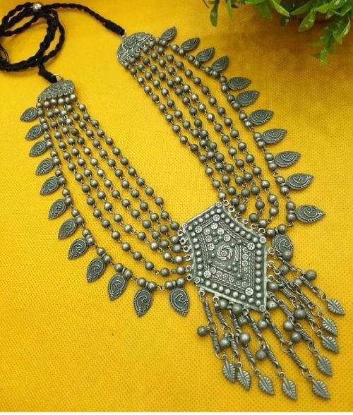 Oxidised Silver Plated Multi-Layered Necklace For Girls & Women