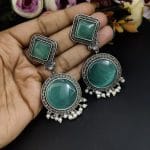 Bulk 138 Premium Round Design Silver Look Like Replica Monalisa Stone Stud Earrings - "Mint"