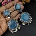Bulk 140 Premium Round Design Silver Look Like Replica Monalisa Stone Stud Earrings - "Aqua"