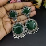 Bulk 142 Premium Round Design Silver Look Like Replica Monalisa Stone Stud Earrings - "Green"