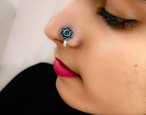 Premium Quality Oxidised Stone Press Nosepin For Girls - Image 8