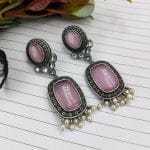 Antique Design Silver Look Like Replica - Best Monalisa Stone Stud Earrings - "Baby Pink"