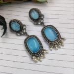 Antique Design Silver Look Like Replica - Best Monalisa Stone Stud Earrings - "Aqua"