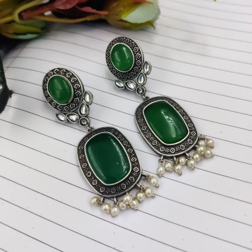 Antique Design Silver Look Like Replica Monalisa Stone Stud Earrings