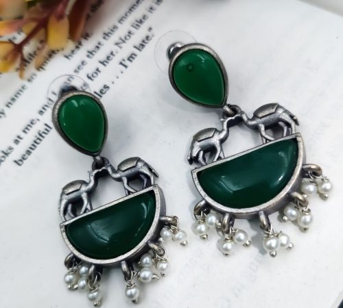 Designer Camel Style Silver Look Like Replica Monalisa Stone Stud Earrings