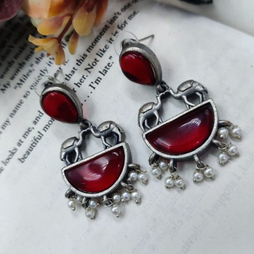 Designer Camel Style Silver Look Like Replica Monalisa Stone Stud Earrings - Image 14
