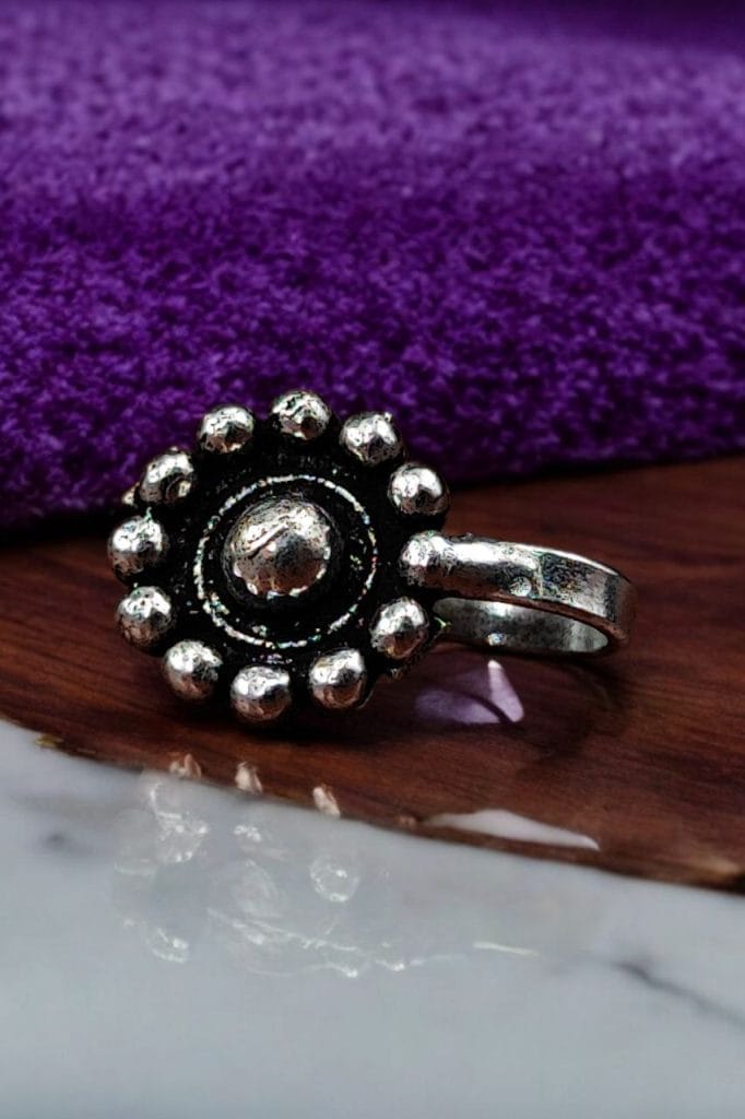 Attractive Flower Style Oxidized Press Nosepin For Girls