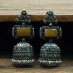 Bulk 70 Unique Silver Replica Oxidised Jambo Jhumka With Monalisa Stones - "Yellow"