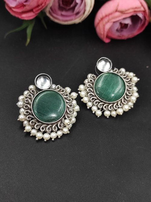 Designer-Monalisa-Stone-Hand-Made-Stud-Earrings-With-Pearls-Beads