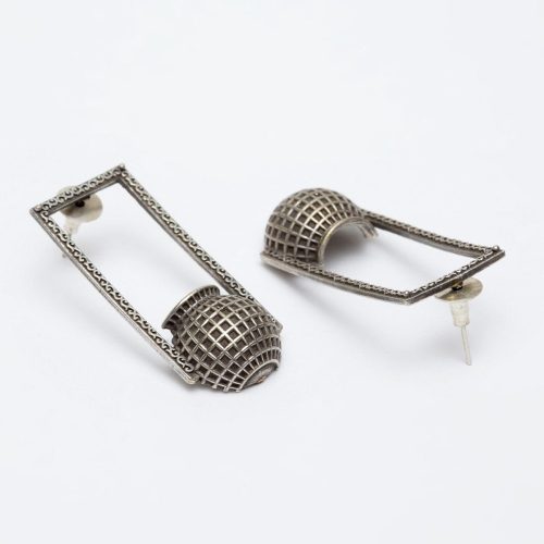 Antique Oxidised Pot Design Tribal Handcrafted Studs - Silver Replica Matka Earrings