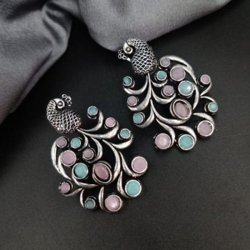 Premium Quality Oxidised Peacock Stone Stud Earrings