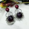 Hand Made Silver Look Like Replica Monalisa Stone Stud Earrings with Pearl Work