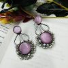 Hand Made Silver Look Like Replica Monalisa Stone Stud Earrings with Pearl Work
