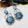 Hand Made Silver Look Like Replica Monalisa Stone Stud Earrings with Pearl Work