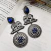 High Quality Designer Elephant Style Silver Look Like Replica Monalisa Stone Stud Dangler Earrings