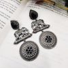 High Quality Designer Elephant Style Silver Look Like Replica Monalisa Stone Stud Dangler Earrings