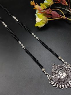 Traditional Lotus Oxidised Mangal Sutra Necklace