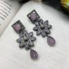Antique Peacock Design Silver Replica Monalisa Stone Stud Earrings For Girls