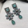 Antique Peacock Design Silver Replica Monalisa Stone Stud Earrings For Girls