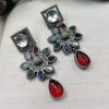 Antique Peacock Design Silver Replica Monalisa Stone Stud Earrings For Girls