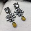 Antique Peacock Design Silver Replica Monalisa Stone Stud Earrings For Girls