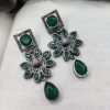 Antique Peacock Design Silver Replica Monalisa Stone Stud Earrings For Girls