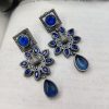 Antique Peacock Design Silver Replica Monalisa Stone Stud Earrings For Girls