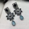 Antique Peacock Design Silver Replica Monalisa Stone Stud Earrings For Girls