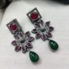 Antique Peacock Design Silver Replica Monalisa Stone Stud Earrings For Girls