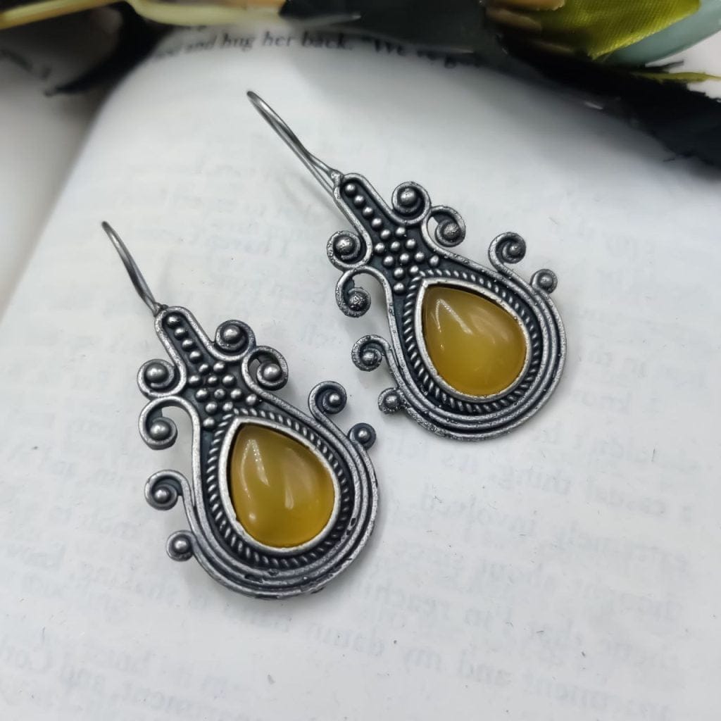 Bulk 326 Iconic Look Silver Replica Monalisa Stone Hook Earrings- Best For Girls - "Yellow"