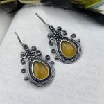 Iconic Look Silver Replica Monalisa Stone Hook Earrings- Best For Girls - "Yellow"