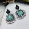 Light Weighted Silver Replica Monalisa Stone Dangler Earrings For Girls
