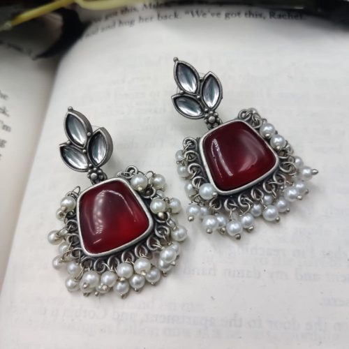 Light Weighted Silver Replica Monalisa Stone Dangler Earrings For Girls
